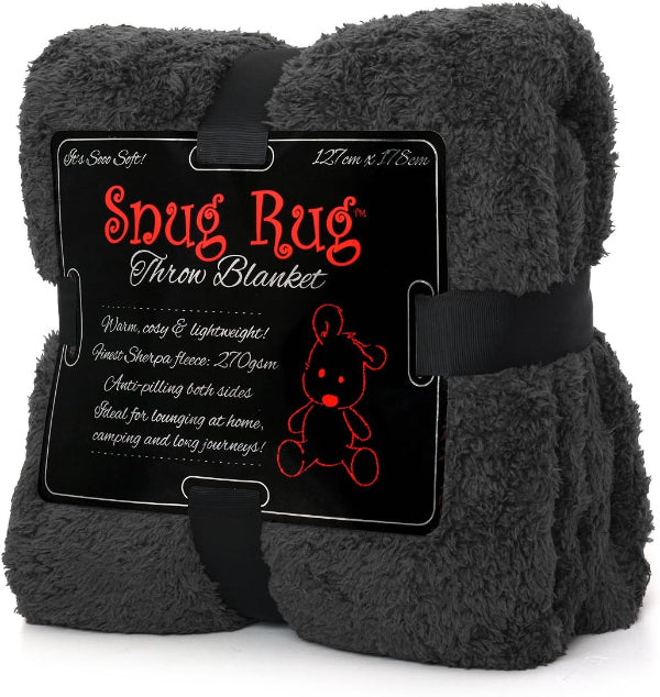 Snug Rug Luxury Sherpa Fleece Throw Blanket, Soft Warm Slate Grey, 127x178cm