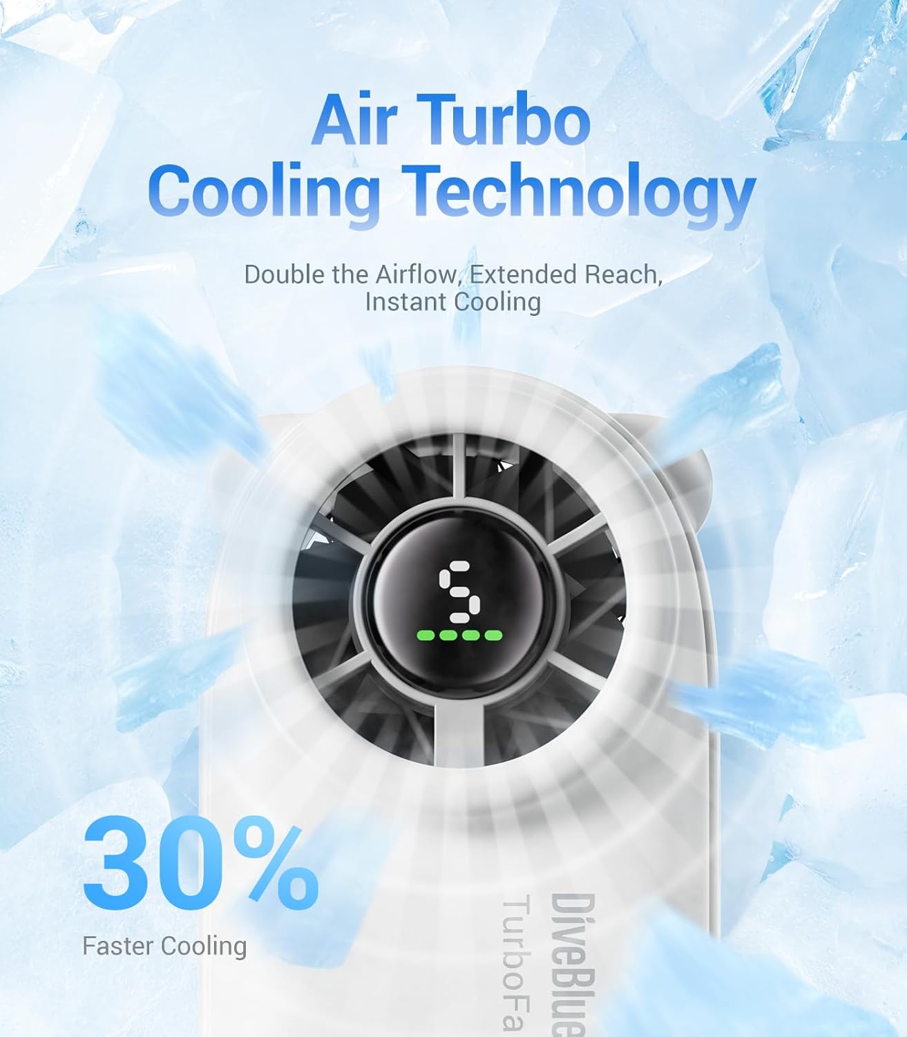 Diveblues Portable Handheld Turbo Fan, 4000mAh Rechargeable Pocket Hand Fan, Up to 16 Hours, Hand Fan with 5 Speeds Powerful Cooling for Travel/Summer/Outdoor/Lash/Purse