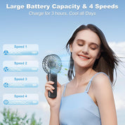 Hand Held Fan, Portable Handheld USB Rechargeable Fans with 4 Speeds, Personal Battery Powered Mini Desk Desktop Fan, Small Electric Hand Fan Folding for Home Office Indoor Outdoor Travel (Black)