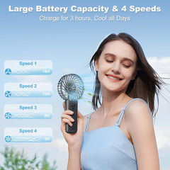 Hand Held Fan, Portable Handheld USB Rechargeable Fans with 4 Speeds, Personal Battery Powered Mini Desk Desktop Fan, Small Electric Hand Fan Folding for Home Office Indoor Outdoor Travel (Black)