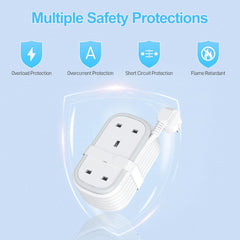 UK to US Plug Adapter with 1.5M Extension Cable, 2 Way Outlets, 3 USB Ports & Retractable USB-C Cable – Type B Travel Adaptor