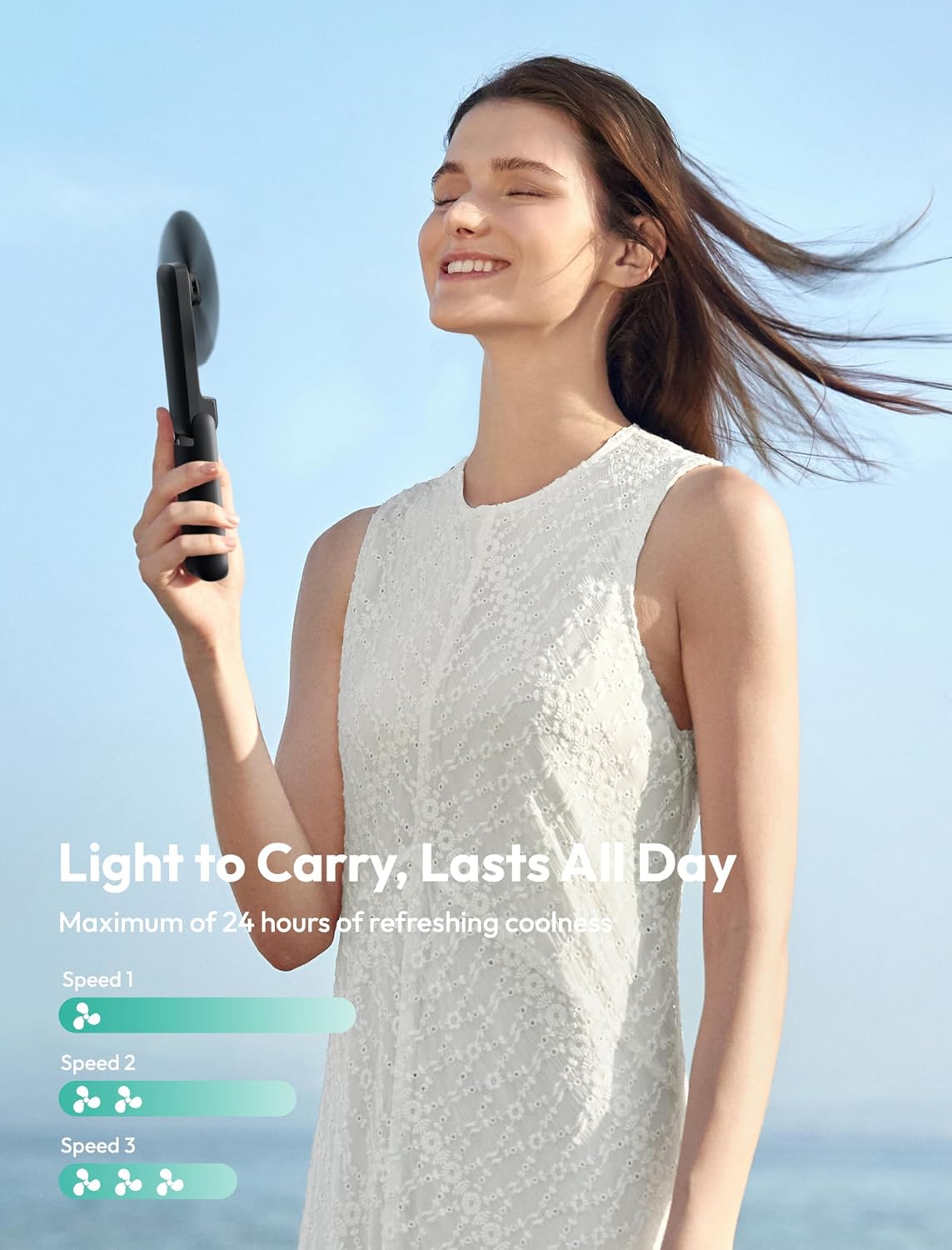 Aecooly Slim Handheld Fan, Thin Portable Fan, USB Rechargeable Mini Personal Fan [24H Max Cooling Time], Battery Powered Small Foldable Pocket Design for Travel, Summer, Gifts for Women - Black