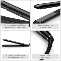 Hair Straightener with Ceramic Plates, 3 Heat Settings & Fast 30s Heat-Up – 230°C