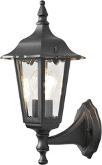 Firenze Small Downward Outdoor Wall Light - Mains Powered Traditional Lantern, 1 x 60W E27 Max, Clear Glass, Aluminum, IP43, Matt Black