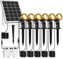 6 in 1 Solar Spot Lights Outdoor Garden Warm White 2700K Dimmable Garden Spike Light Breathing & Strobe Modes Lawn Lights Solar Landscape Spotlights IP66 Waterproof for Yard Lawn Trees Path