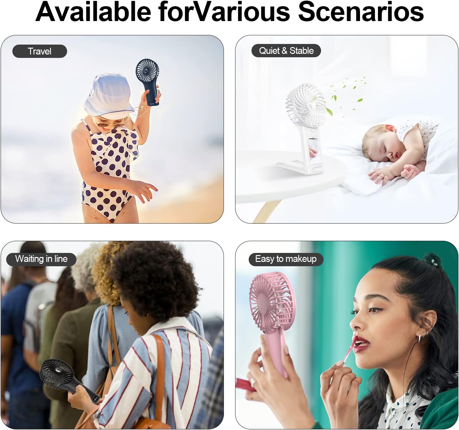 Handheld Fan, USB Rechargeable Mini Portable Fan, Personal Small Silent Hand Fan 4 Speeds with Mirror, Battery Operated Table Desk Fan for Office Outdoor Home Travel (Black)