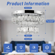 Crystal LED Ceiling Light 30cm, Modern Flush Mount Chandelier 30W
