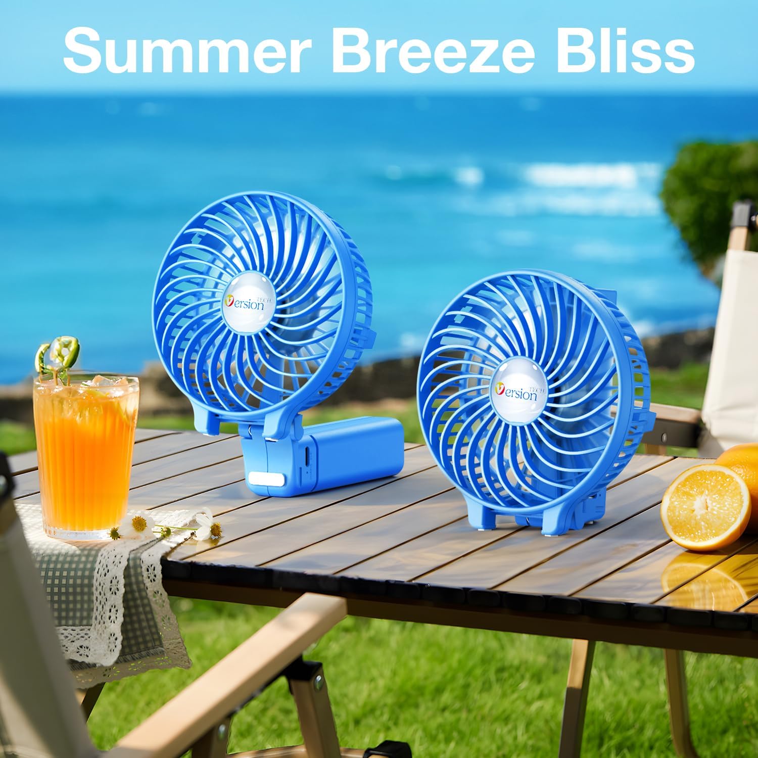 Mini Foldable USB Handheld Desk Fan 3 Speed Blue