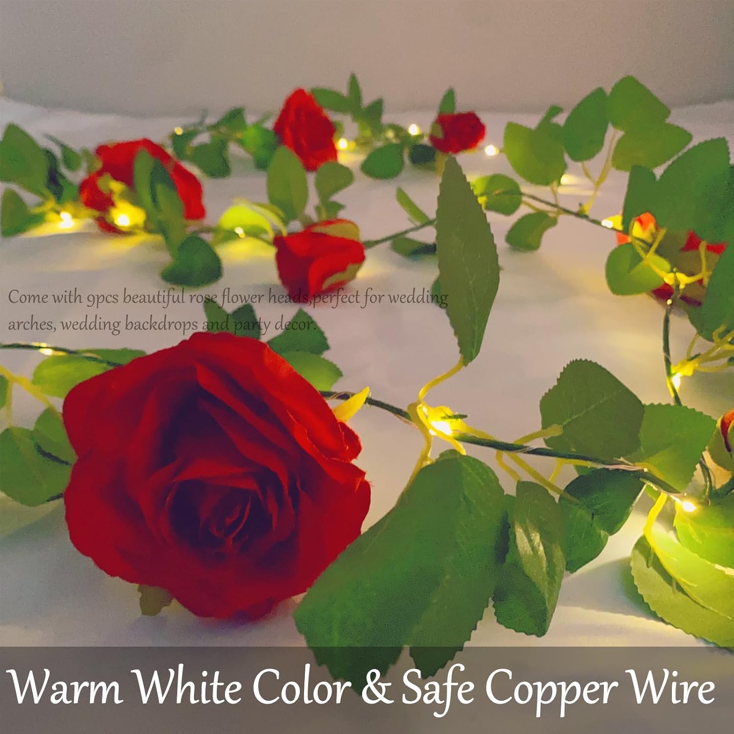 Rose Vine String Lights with Timer, 6.56ft Artificial Flower Garland LED Lights for Indoor Wedding, Party and Home Decoration