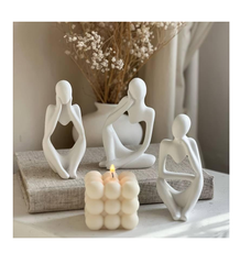 FARAMIR Thinker Statues Set of 3 – White Abstract Resin Figurines for Modern Home Décor