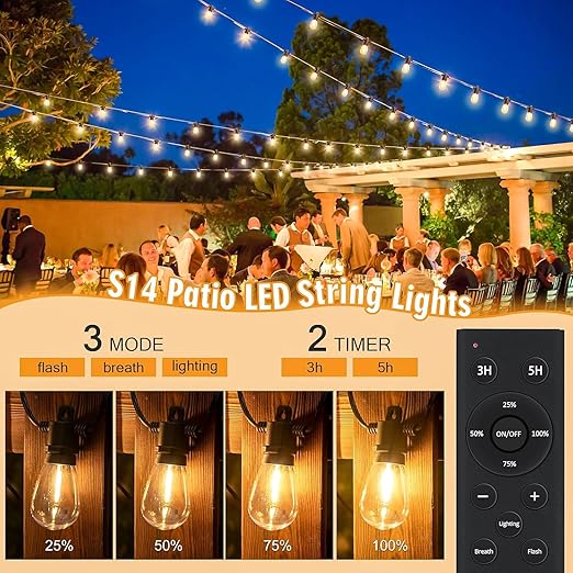 200FT Outdoor Festoon Lights with Remote and LED Bulbs