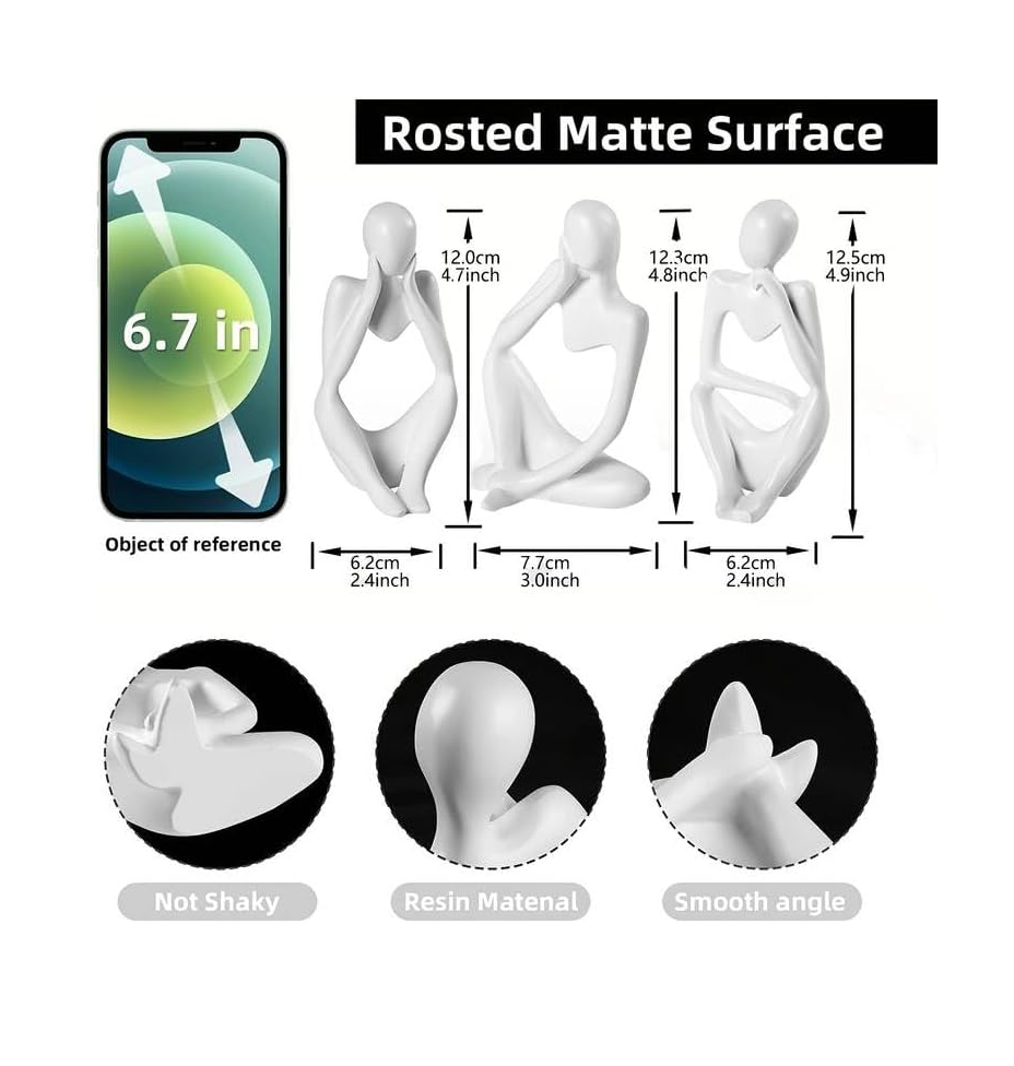 FARAMIR Thinker Statues Set of 3 – White Abstract Resin Figurines for Modern Home Décor