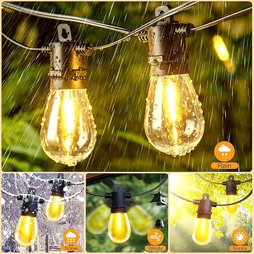 200FT Outdoor Festoon Lights with Remote and LED Bulbs