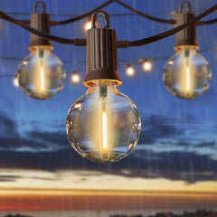 48ft LED Outdoor  Festoon Lights with Waterproof Warm White Bulbs, Linkable Commercial Grade Hanging String Lights