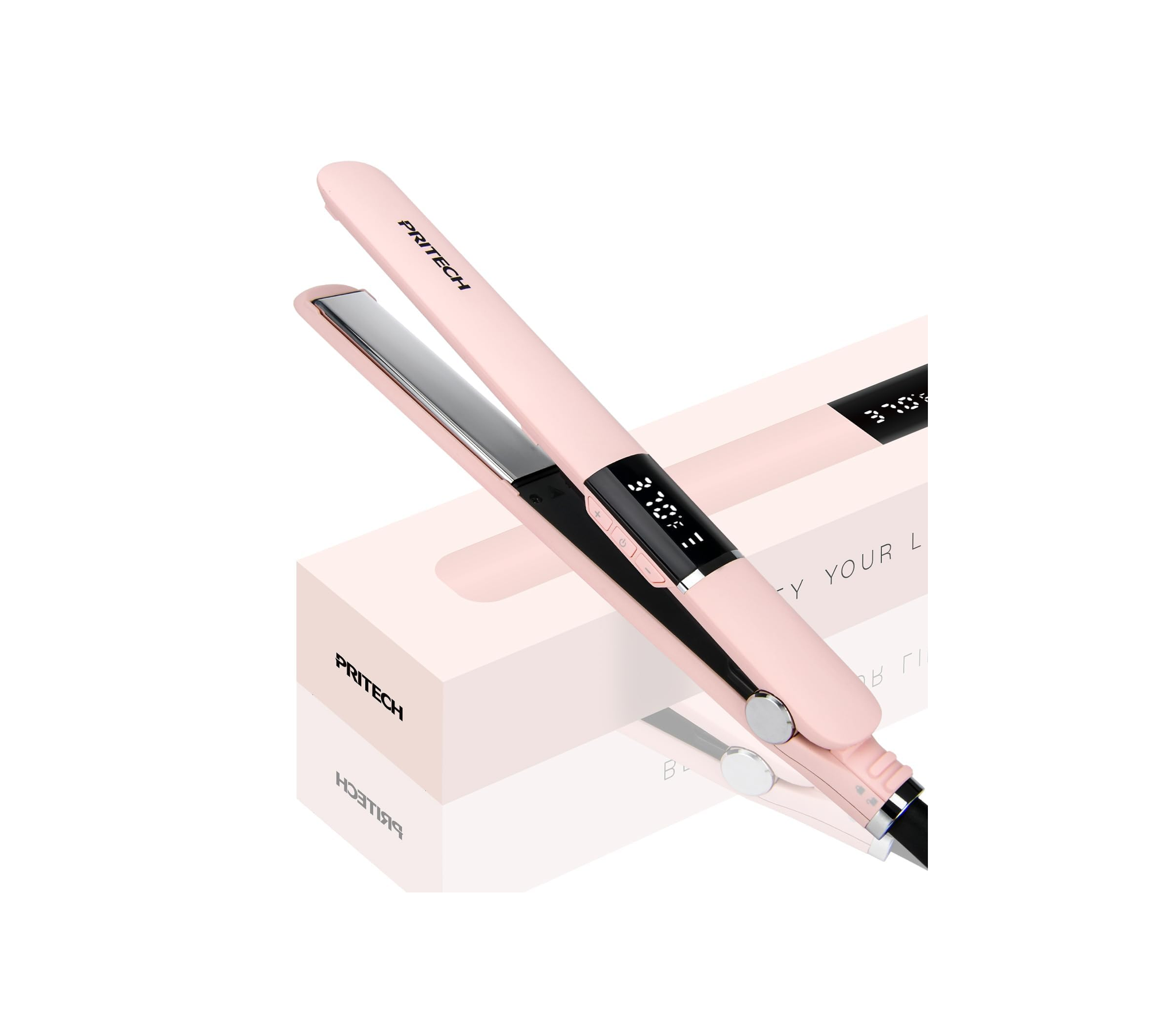 Titanium Hair Straightener with Floating Plates, 5 Heat Settings, Dual Voltage, Pink