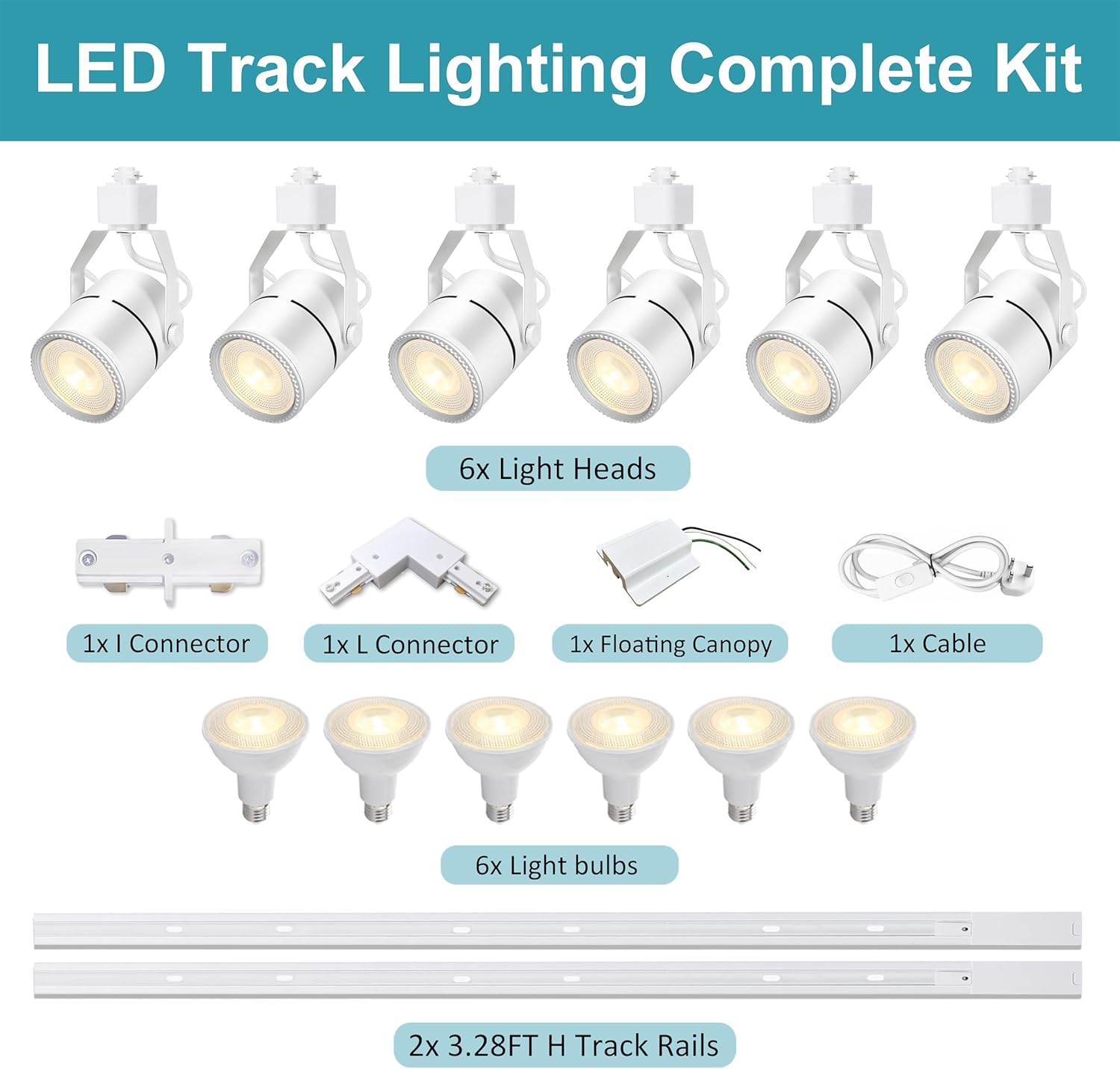LED Track Lighting Kit 20W PAR20 Ceiling Spotlight with 2x1m H Rails ...