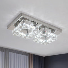 Modern ceiling light fixture with crystal-like design on a neutral background