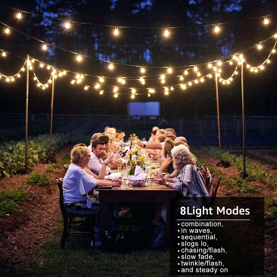 Solar Powered Retro Bulb String Lights – Warm White LED Outdoor Garden & Party Lighting