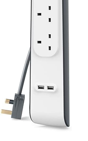 4 Way Extension Lead with 2 USB Ports 2.4A – 2M Surge Protected Power Strip, White