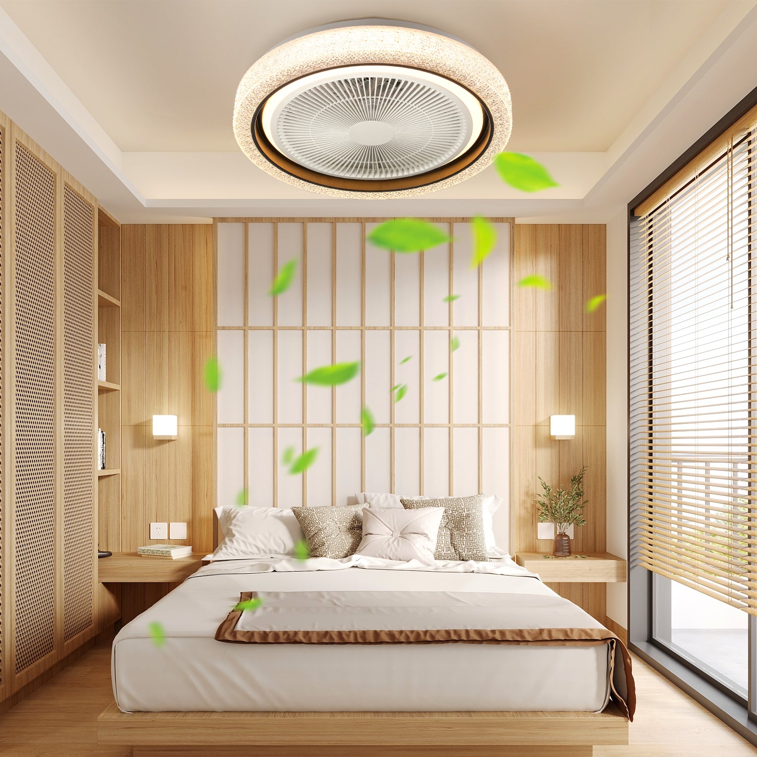 Smart RGB LED Ceiling Fan with Bluetooth Speaker & Remote Control – Modern Starry Sky Design