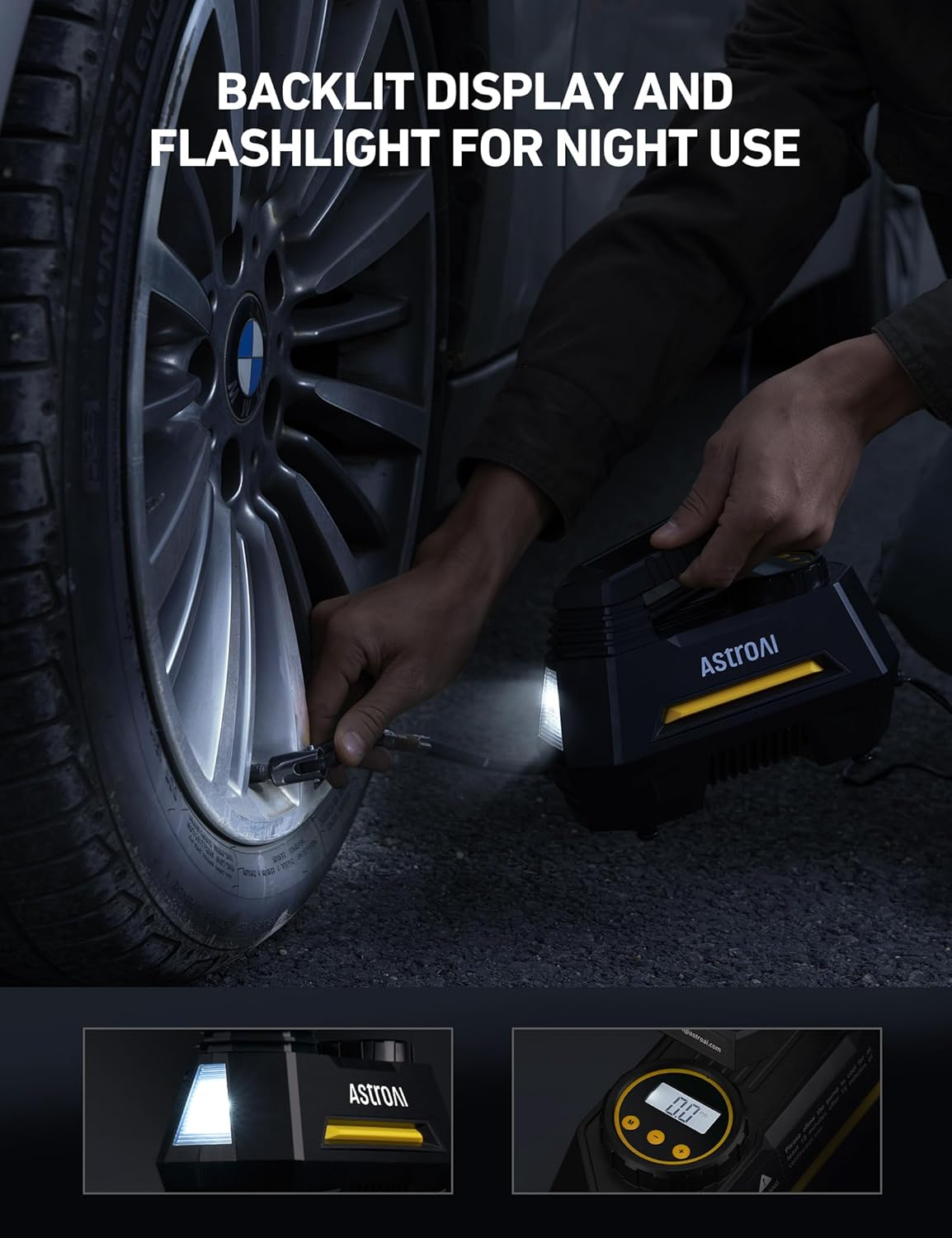 12V Portable Car Tyre Inflator – 100W Air Compressor Pump with Gauge & LED Light