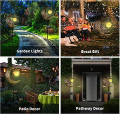 Solar Lights Outdoor Garden Ornaments – Moon Fairy Solar Crackle Glass Lights, Waterproof LED Metal Stake Light for Patio, Lawn & Pathway Decorations