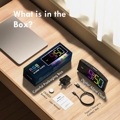 Curved Digital Alarm Clock with RGB Night Light, Snooze & Adjustable Brightness