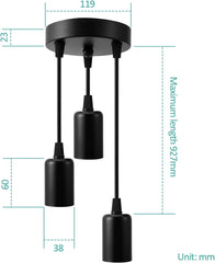 Industrial Pendant Light 3-Light Black Retro Ceiling Fixture