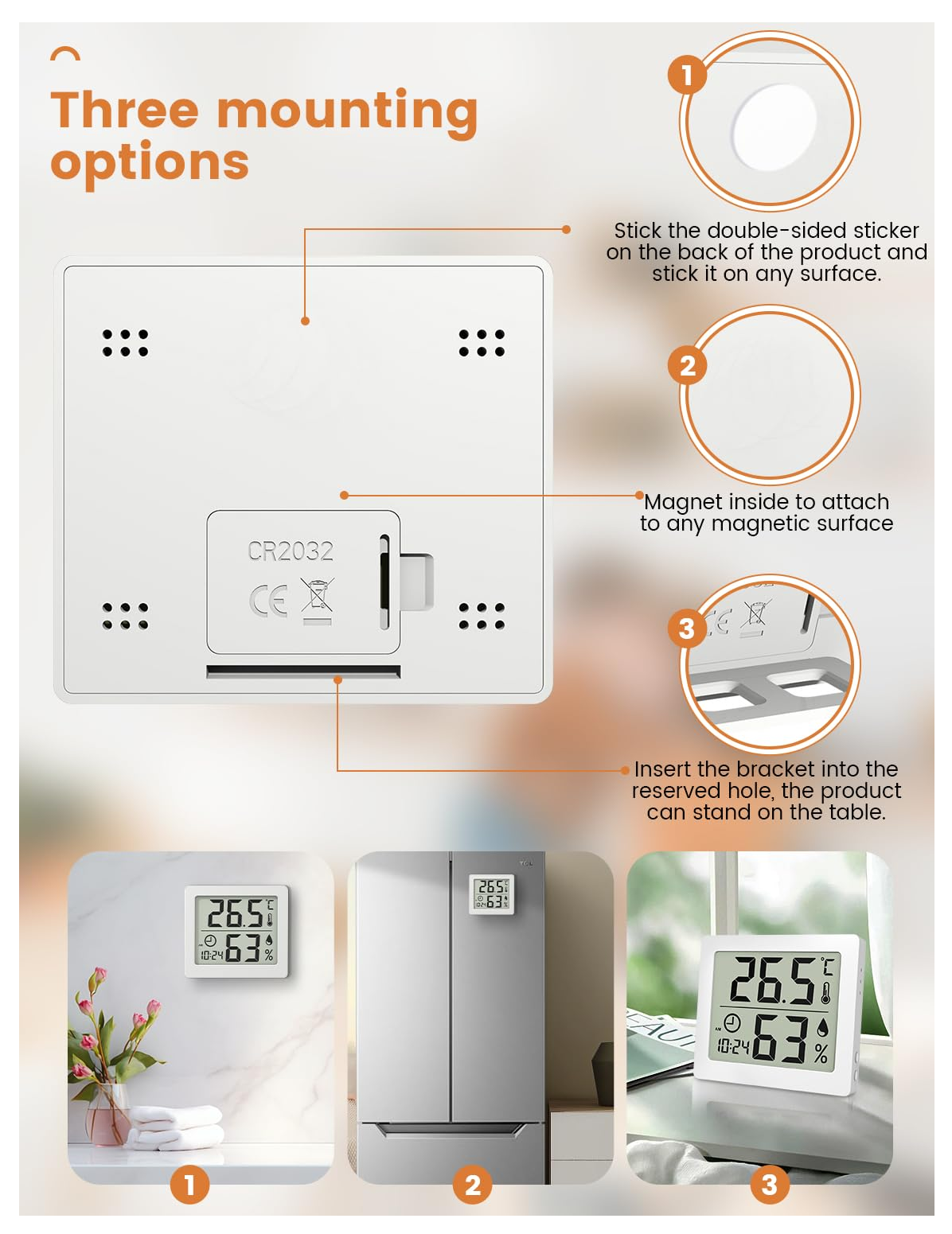Digital Thermo-Hygrometer with Clock, Temperature & Humidity Monitor (White)