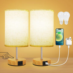 Touch Bedside Lamps Set of 2 with USB Ports