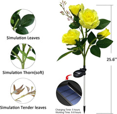 Solar Lights Outdoor Garden, Garden Light Solar Powered with 8 Rose Flowers Garden Ornaments, 2 Pack