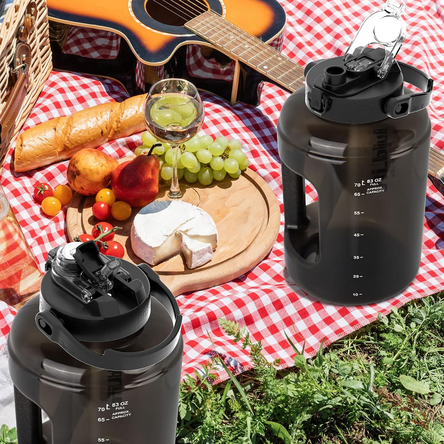 2.5L Sports Water Bottle – BPA-Free Leakproof Bottle with Straw & Flip Cap, Black