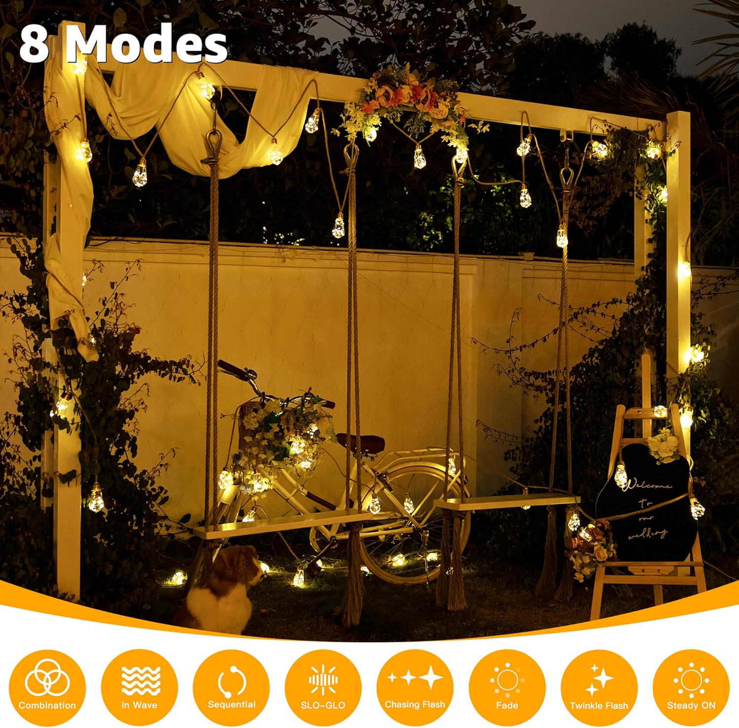 6m Solar Festoon Lights with Remote – 16 Bulbs Outdoor