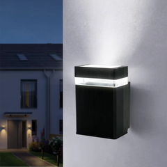 Modern Square LED Up/Down Wall Light, Waterproof Indoor/Outdoor Garden Porch Sconce - Black