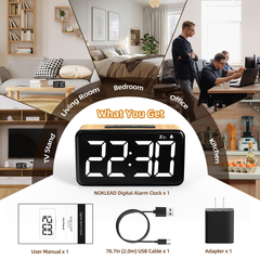 Digital LED Alarm Clock with Large Display, Snooze, 2 Volumes & 5 Brightness