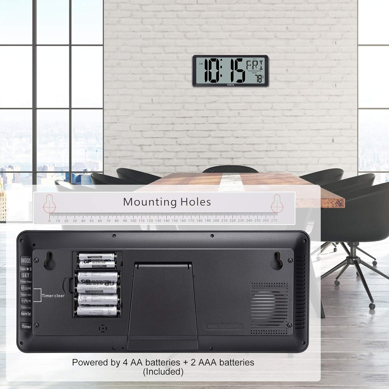 14-Inch Large LCD Digital Wall Clock with Date & Temperature Display (Battery)