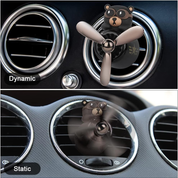 Bear Pilot Retro Airplane Car Air Freshener – Rotating Propeller Vent Clip with Fragrance Tablets (Black)