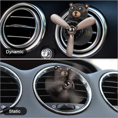 Bear Pilot Retro Airplane Car Air Freshener – Rotating Propeller Vent Clip with Fragrance Tablets (Black)