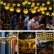 Solar Garden String Lights – 60 LED Crystal Ball, 12M, 8 Modes, IP65 Waterproof, Warm White