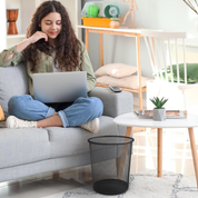Round Mesh Waste Bin – 1 Pack Black Metal Trash Can for Home & Office Use