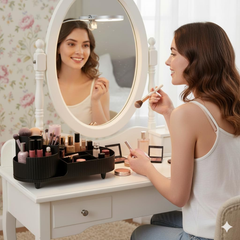 360 Rotating Black Makeup Organizer 2-in-1 Cosmetic Storage Box