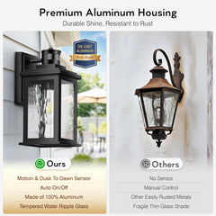 Porch Light Outdoor with Motion Sensor, Dusk-to-Dawn Black
