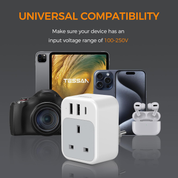 UK to EU Plug Adapter 2 Pack, 4-in-1 Europe Travel Adapter with 3 USB & USB-C