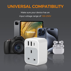 UK to EU Plug Adapter 2 Pack, 4-in-1 Europe Travel Adapter with 3 USB & USB-C