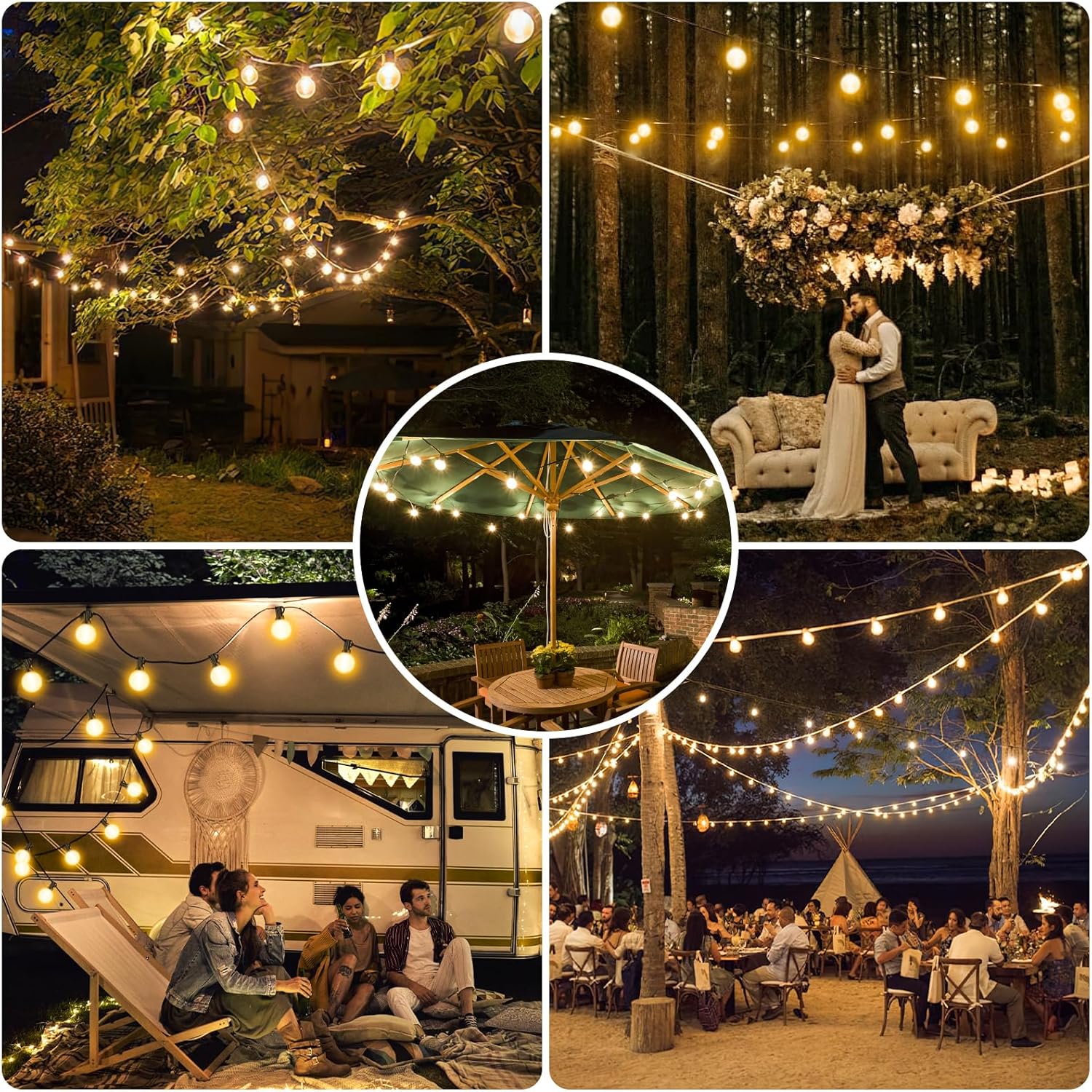 100ft Outdoor Festoon String Lights with Remote Control