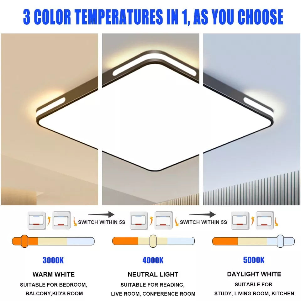 36W Dimmable LED Ceiling Light, 50CM Modern Square LED Ceiling Lamp with Switch Control, 3 Color Temperature Adjustments, Ceiling Lighting Fixture for Bedrooms