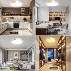 Wooden LED Ceiling Light, Dimmable Modern Fixture with Remote