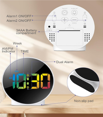 Curved LED Digital Alarm Clock with Dual Alarms, Snooze & 4-Level Brightness