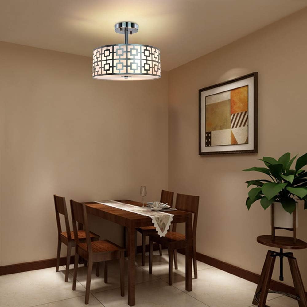 Modern Silver Drum Ceiling Light – 3-Bulb Semi Flush Mount Fixture