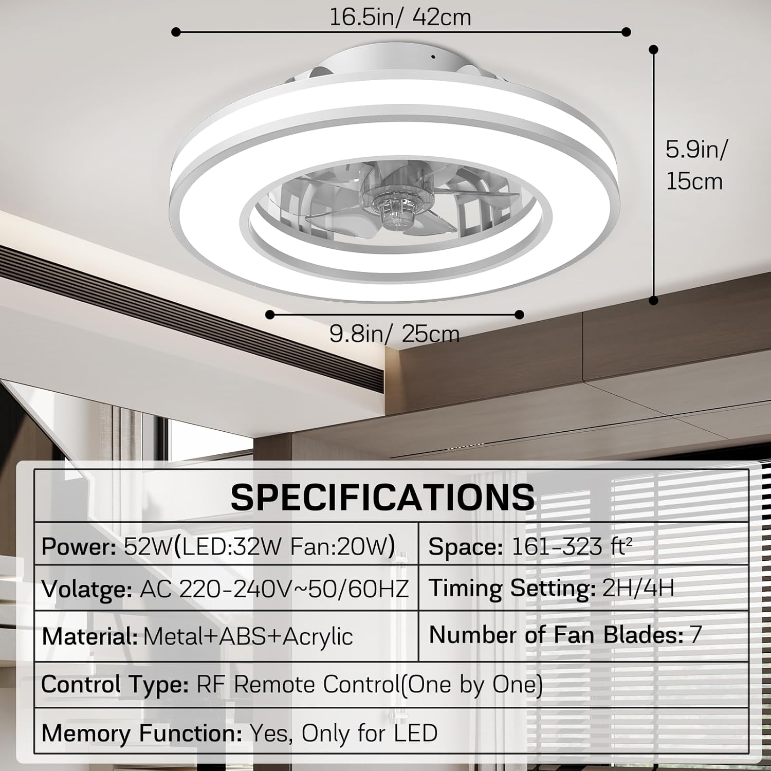 RGB LED Ceiling Fan with Remote & Quiet Reversible Motor